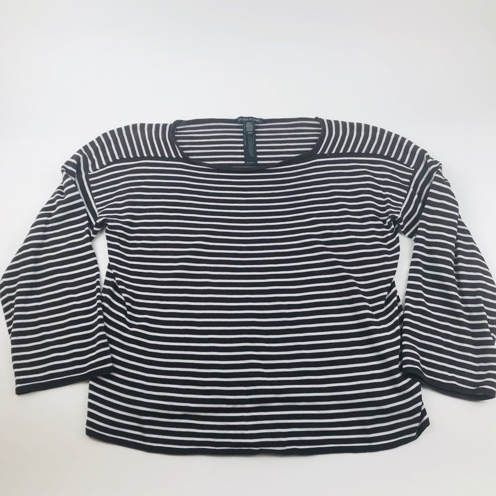 Eileen Fisher M 3/4 sleeve wine/white striped Top